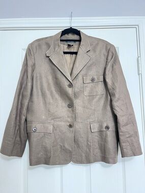 Lauren Ralph Lauren 100% Linen Blazer Sz 16 neutral taupe